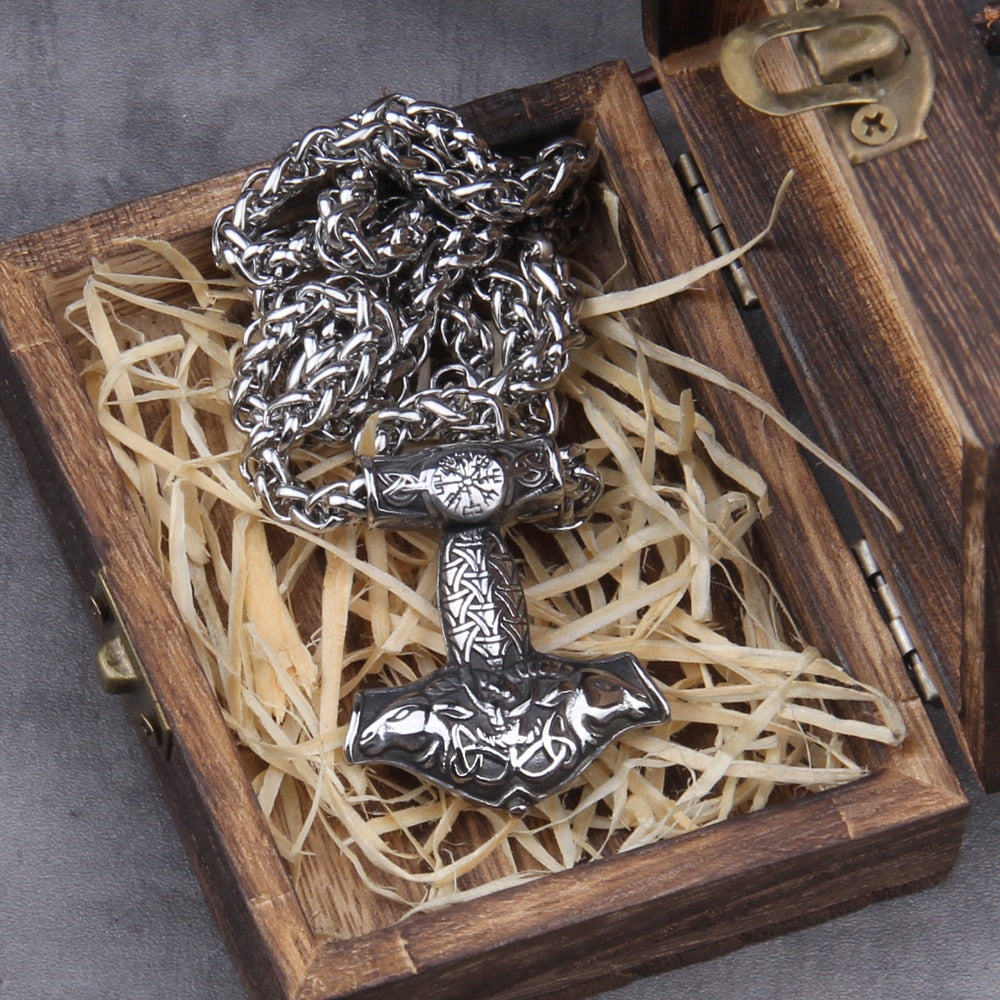 MJOLNIR WITH THORS GOATS PENDANT- STAINLESS STEEL - Forged in Valhalla