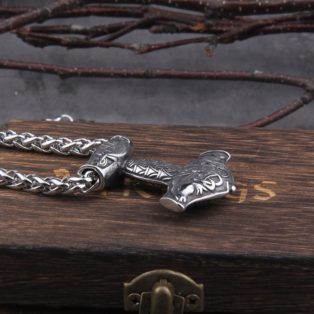 MJOLNIR WITH THORS GOATS PENDANT- STAINLESS STEEL - Forged in Valhalla