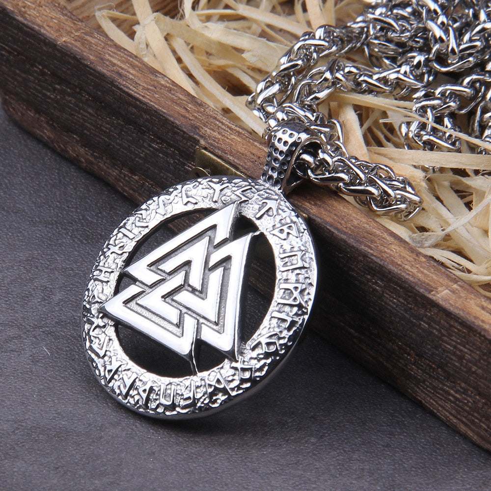 24 RUNIC VALKNUT PENDANT- STAINLESS STEEL - Forged in Valhalla