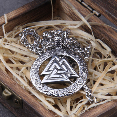 24 RUNIC VALKNUT PENDANT- STAINLESS STEEL - Forged in Valhalla
