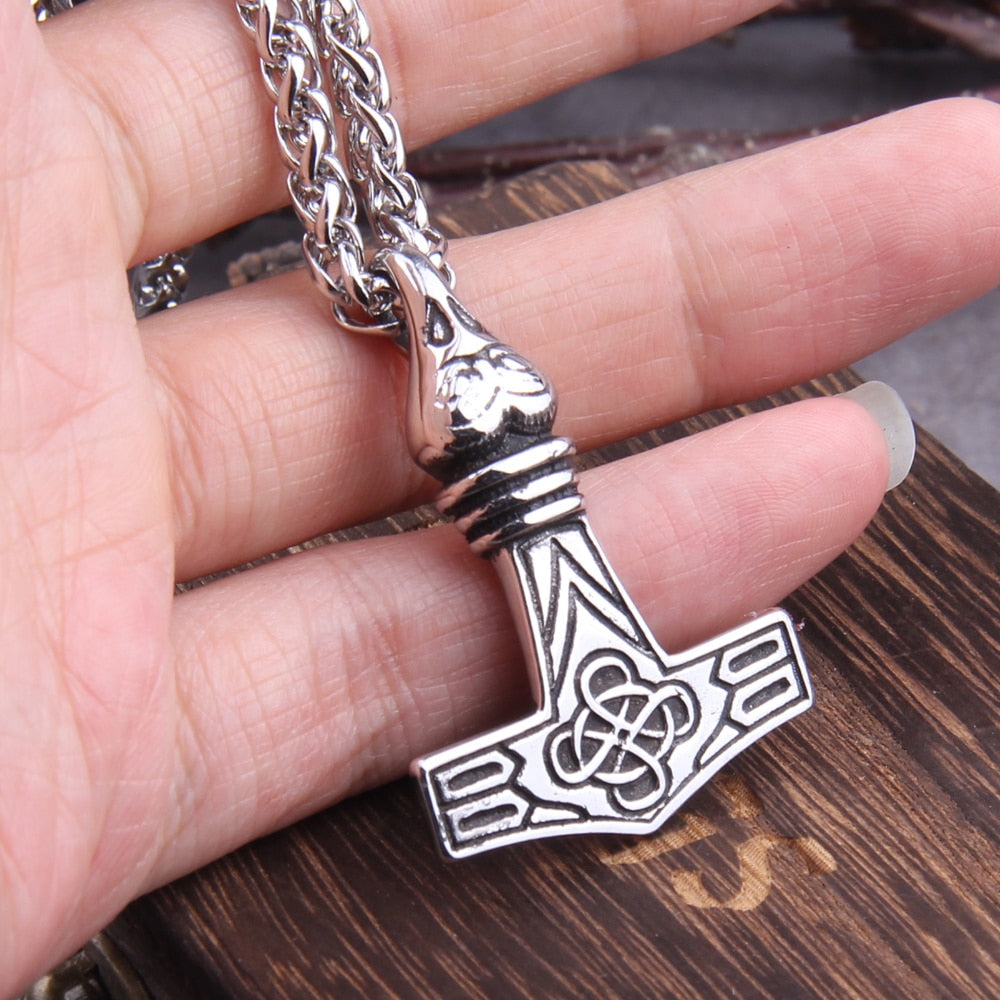 RAVEN SKULL MJOLNIR PENDANT- STAINLESS STEEL - Forged in Valhalla