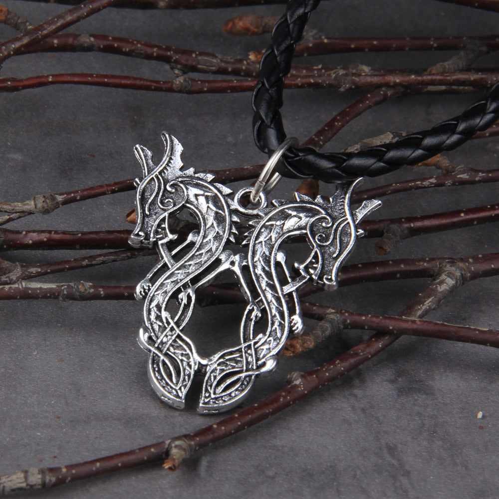 DOUBLE DRAGON NORSE PENDANT- STAINLESS STEEL - Forged in Valhalla