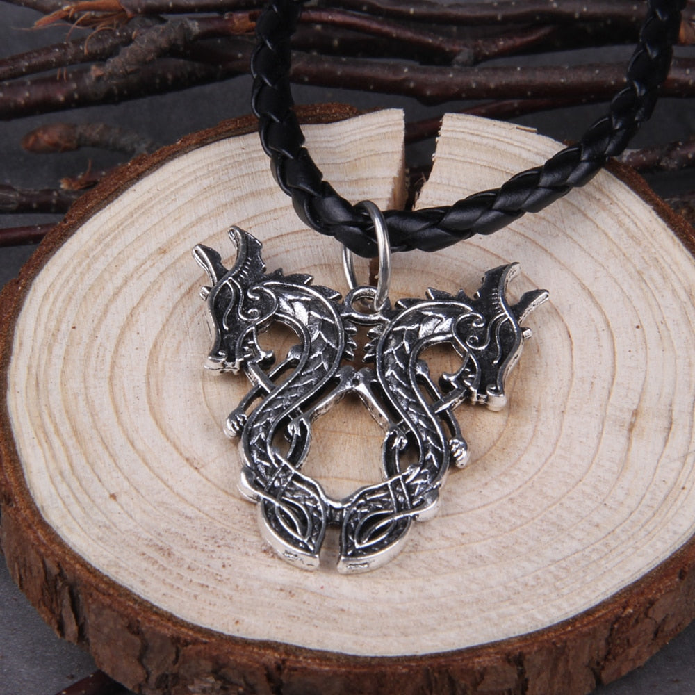 DOUBLE DRAGON NORSE PENDANT- STAINLESS STEEL - Forged in Valhalla
