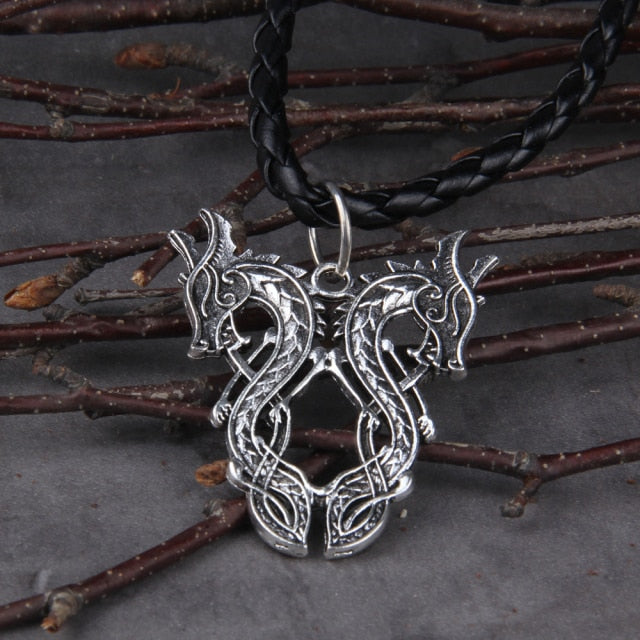 DOUBLE DRAGON NORSE PENDANT- STAINLESS STEEL - Forged in Valhalla
