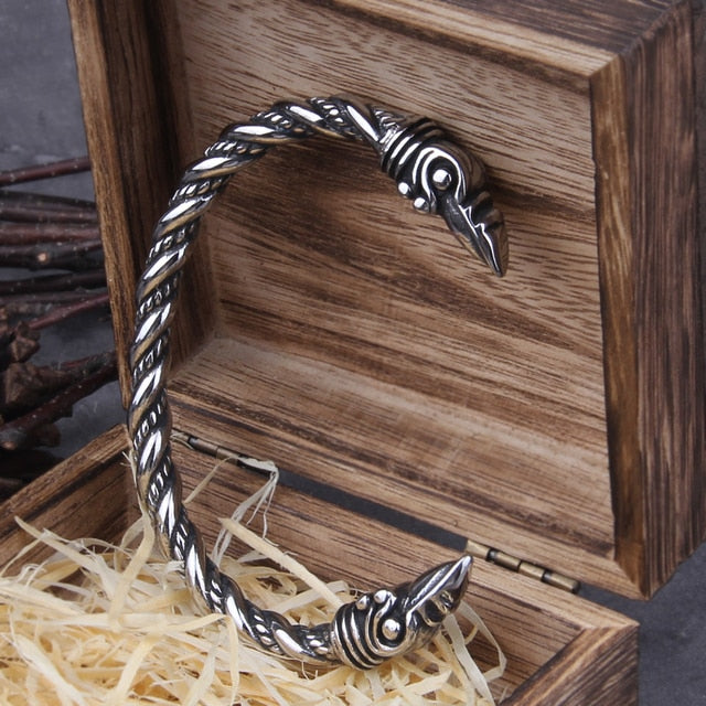 RAVEN HEAD TORC BRACELET - STAINLESS STEEL