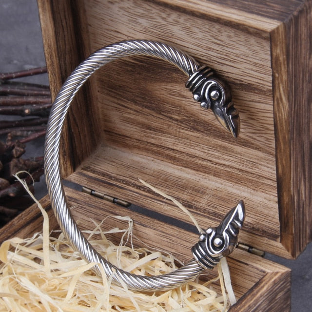 RAVEN HEAD TORC BRACELET - STAINLESS STEEL