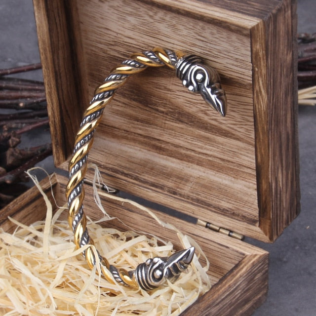 RAVEN HEAD TORC BRACELET - STAINLESS STEEL