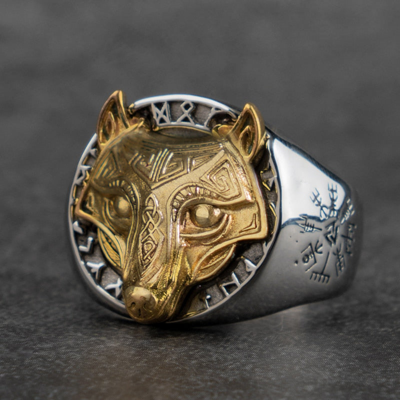 RUNIC FENRIR WOLF RING - STAINLESS STEEL - Forged in Valhalla