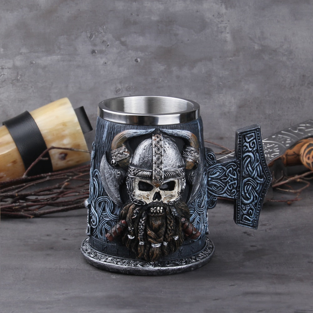 THORS HAMMER DRINKING TANKARD- STAINLESS STEEL - Forged in Valhalla