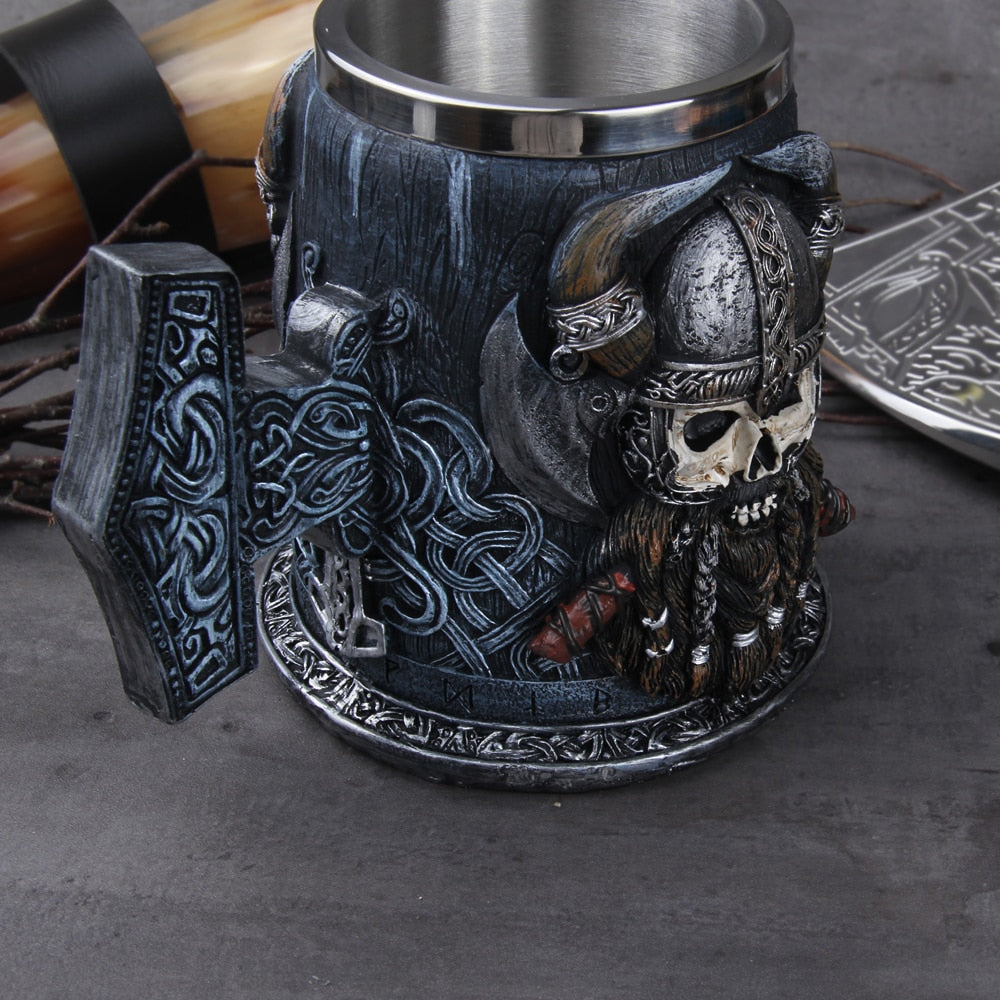 THORS HAMMER DRINKING TANKARD- STAINLESS STEEL - Forged in Valhalla