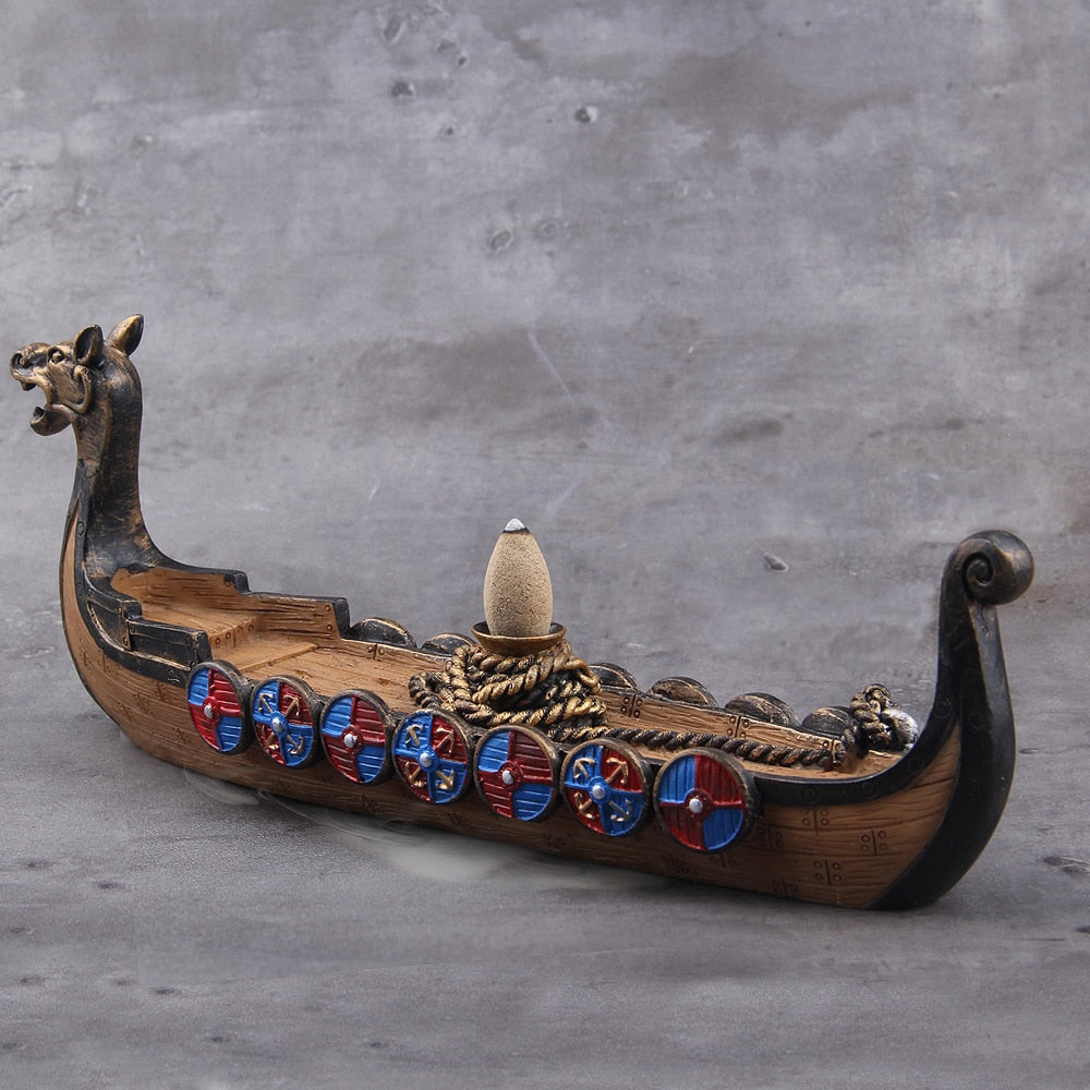VIKING DRAGON LONGBOAT INCENSE BURNER- WATERFALL STYLE - Forged in Valhalla