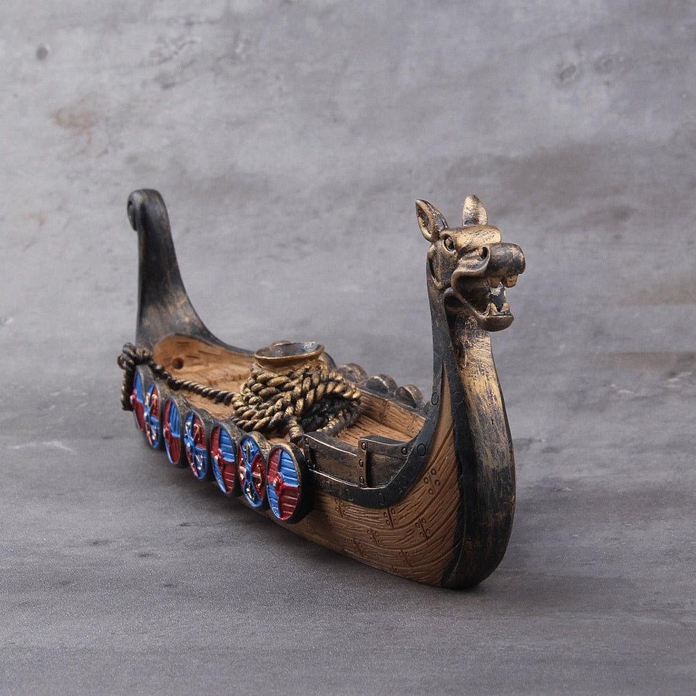 VIKING DRAGON LONGBOAT INCENSE BURNER- WATERFALL STYLE - Forged in Valhalla