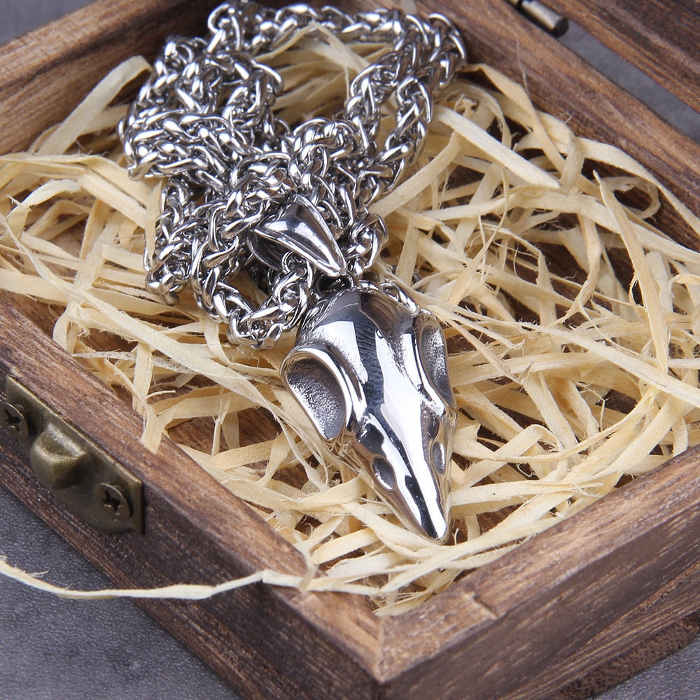 ODINS RAVEN SKULL PENDANT- STAINLESS STEEL - Forged in Valhalla