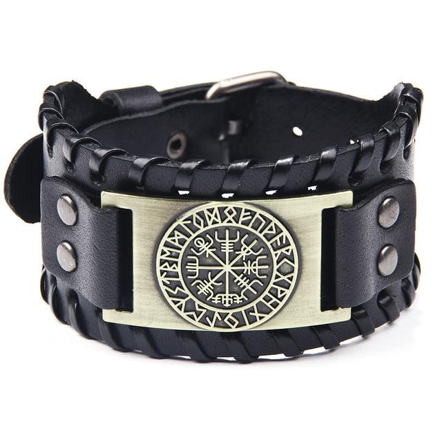 VEGVISIR RUNE LEATHER WRAP BRACELET - Forged in Valhalla