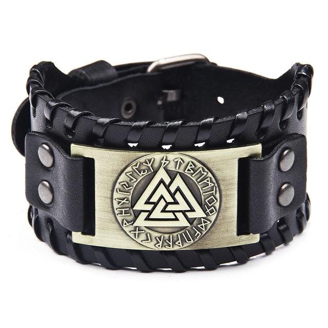 RUNIC VALKNUT LEATHER WRAP BRACELET - Forged in Valhalla