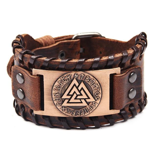 RUNIC VALKNUT LEATHER WRAP BRACELET - Forged in Valhalla