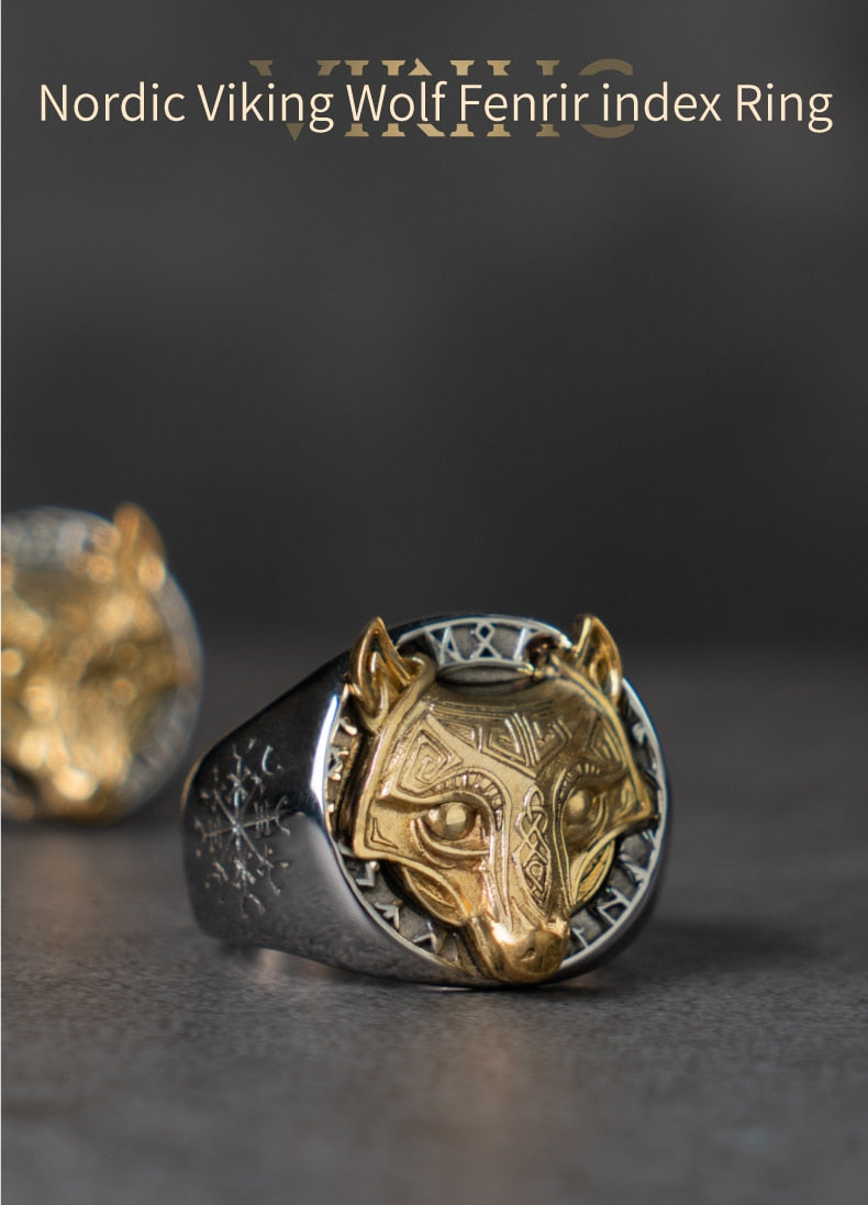 RUNIC FENRIR WOLF RING - STAINLESS STEEL - Forged in Valhalla