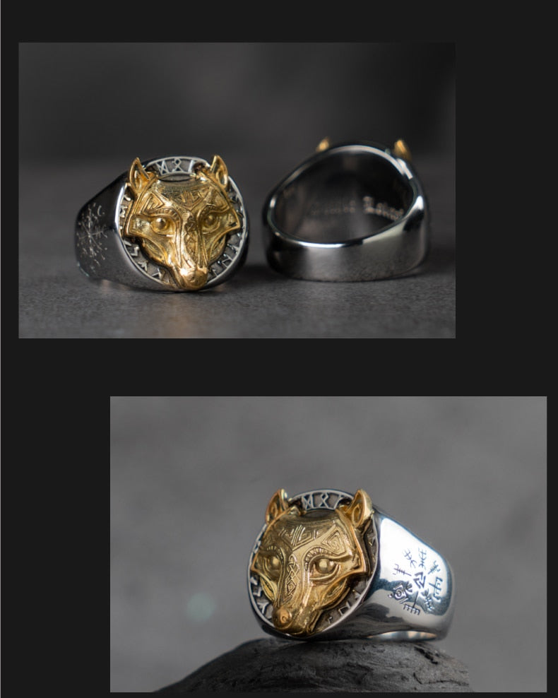 RUNIC FENRIR WOLF RING - STAINLESS STEEL - Forged in Valhalla