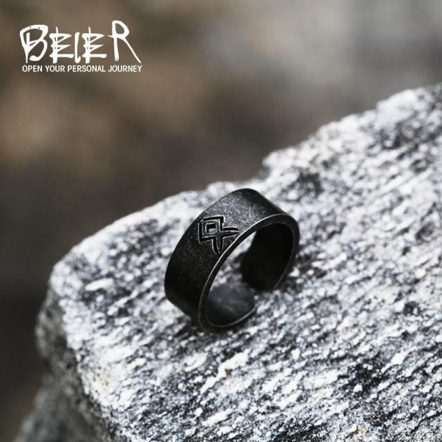 BLACK VIKING CARVED RUNIC RINGS- STAINLESS STEEL - Forged in Valhalla