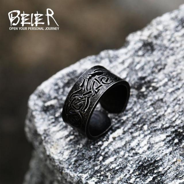 BLACK VIKING CARVED RUNIC RINGS- STAINLESS STEEL - Forged in Valhalla