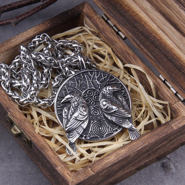 HUGINN & MUNINN ON YGGDRASIL PENDANT- STAINLESS STEEL - Forged in Valhalla