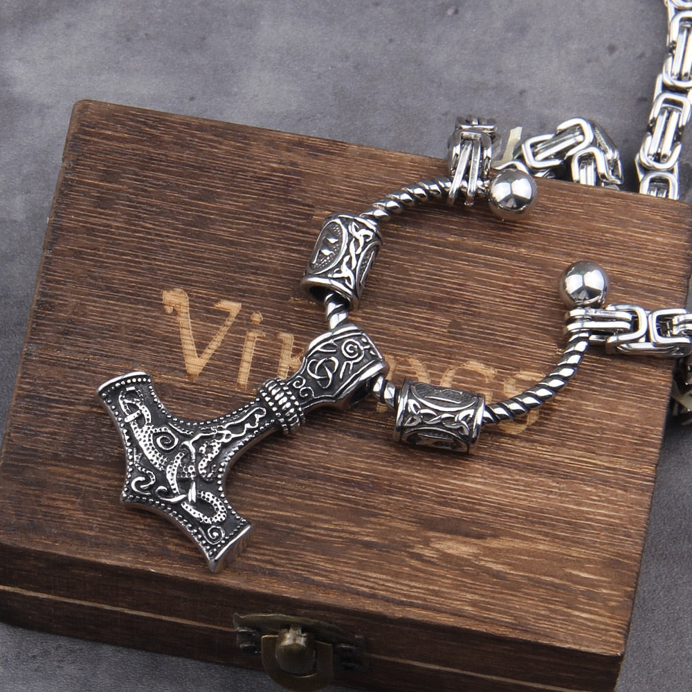 HEAVY CHAIN KINGS WEAPON MJOLNIR PEDANT- STAINLESS STEEL - Forged in Valhalla