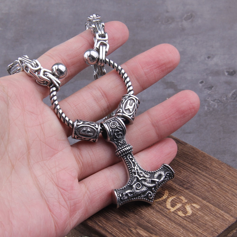 HEAVY CHAIN KINGS WEAPON MJOLNIR PEDANT- STAINLESS STEEL - Forged in Valhalla