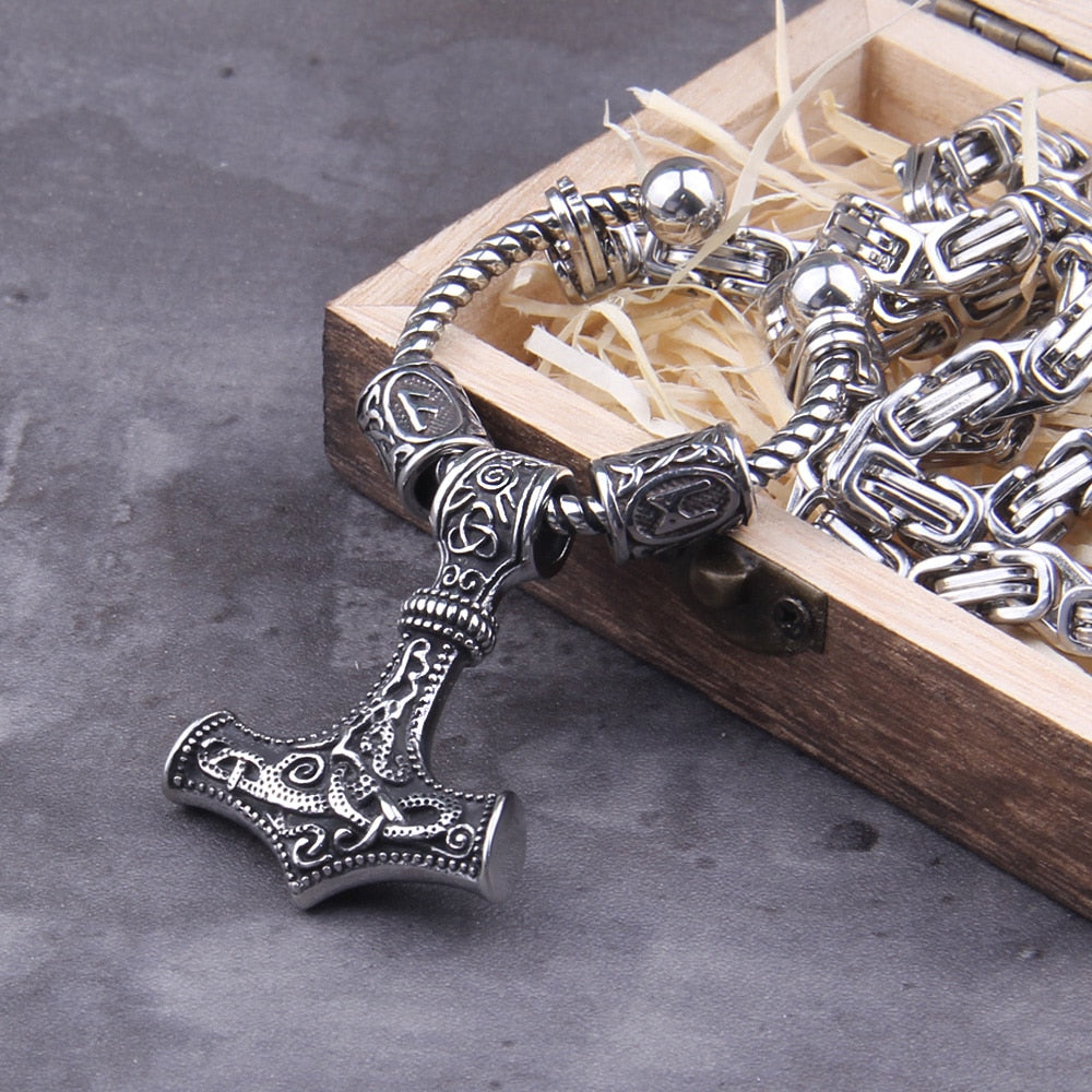 HEAVY CHAIN KINGS WEAPON MJOLNIR PEDANT- STAINLESS STEEL - Forged in Valhalla