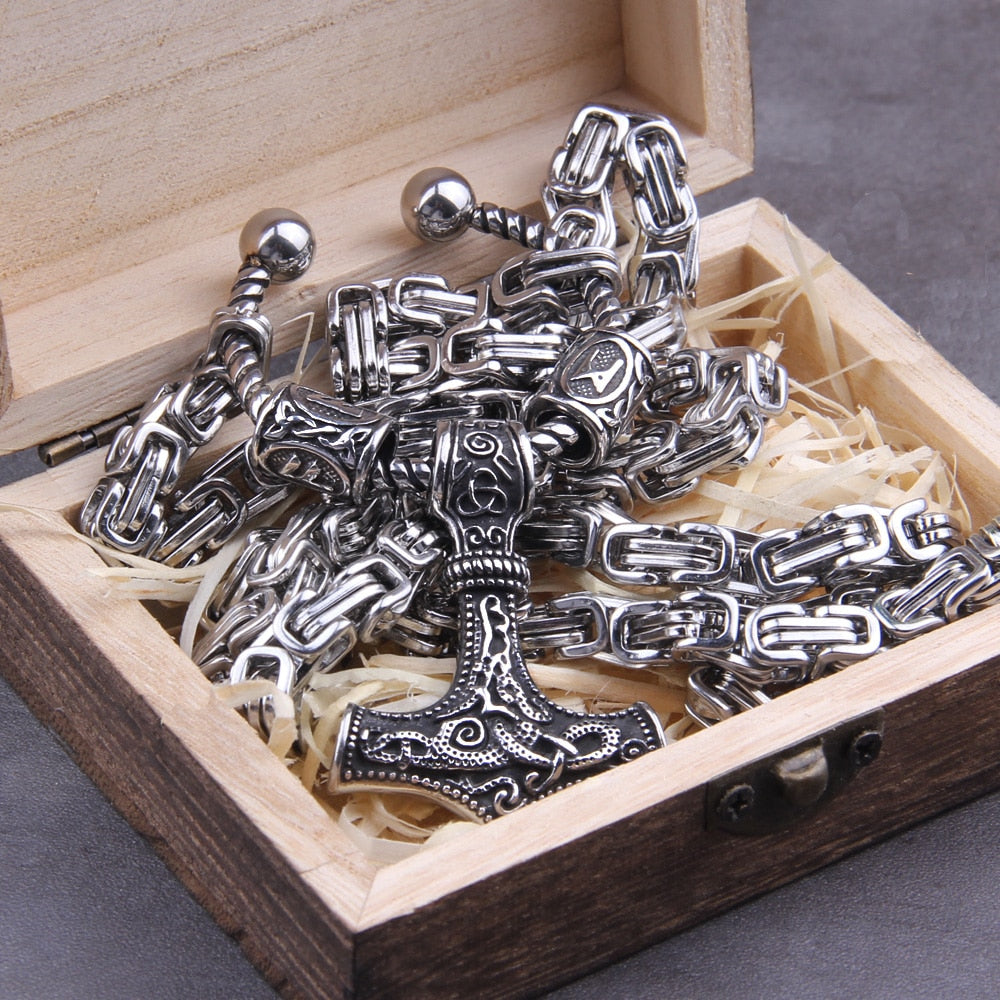 HEAVY CHAIN KINGS WEAPON MJOLNIR PEDANT- STAINLESS STEEL - Forged in Valhalla