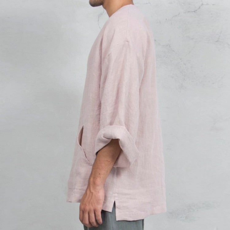 OVERSIZED COTTON LINEN V-NECK TOPS - Forged in Valhalla