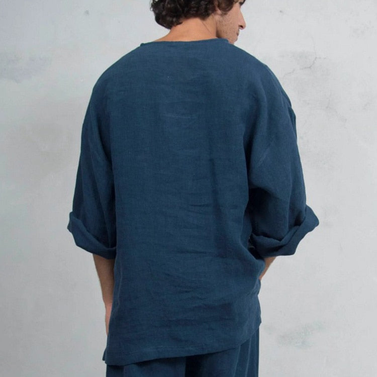 OVERSIZED COTTON LINEN V-NECK TOPS - Forged in Valhalla