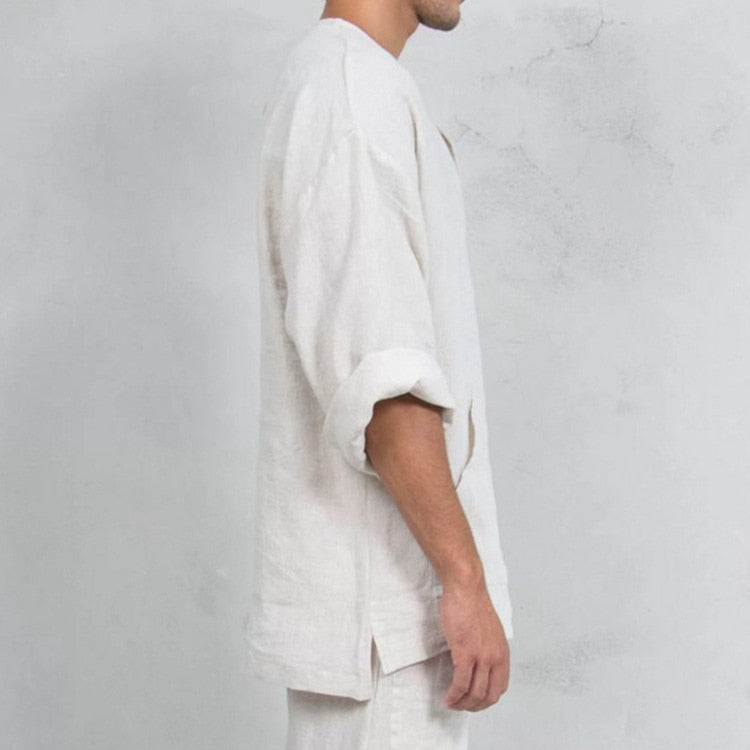 OVERSIZED COTTON LINEN V-NECK TOPS - Forged in Valhalla