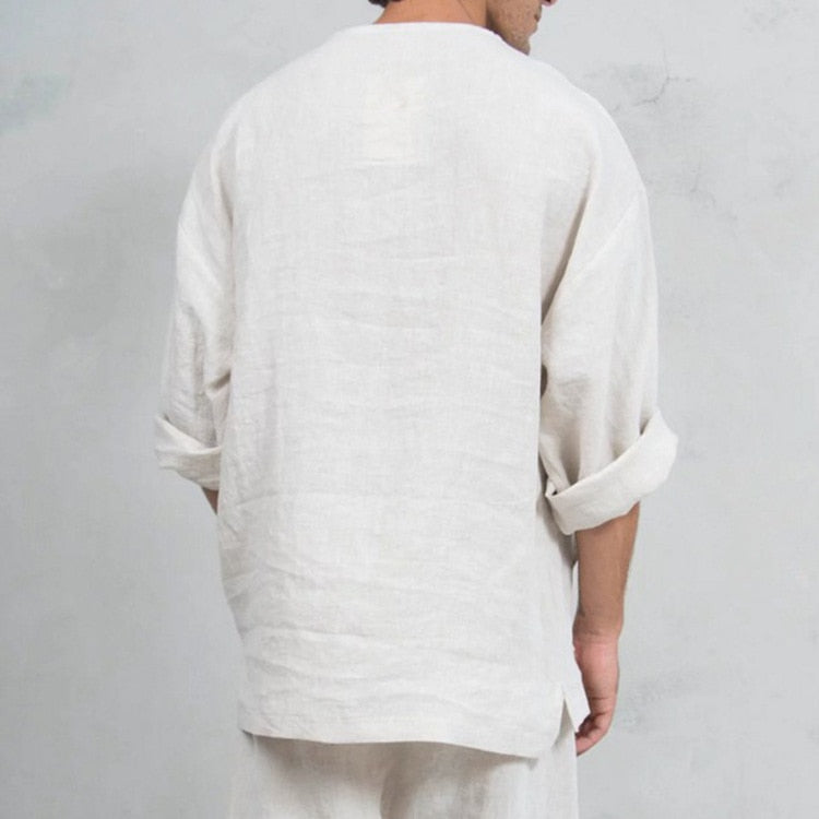 OVERSIZED COTTON LINEN V-NECK TOPS - Forged in Valhalla