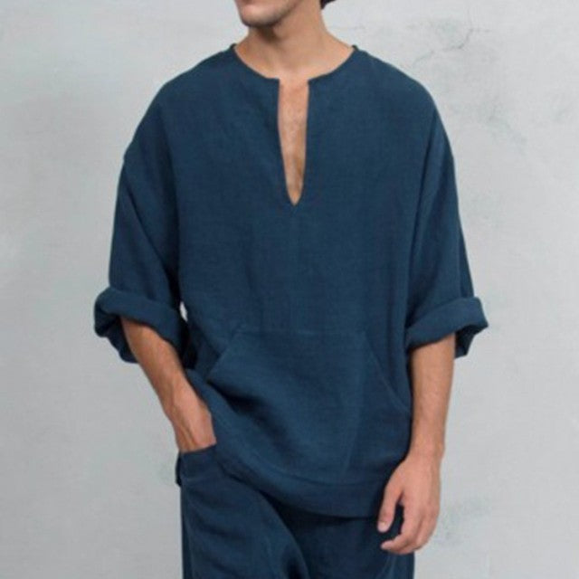 OVERSIZED COTTON LINEN V-NECK TOPS - Forged in Valhalla