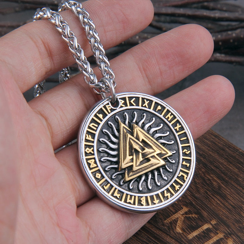 THE VALKNUT & RUNIC PENDANT- STAINLESS STEEL - Forged in Valhalla