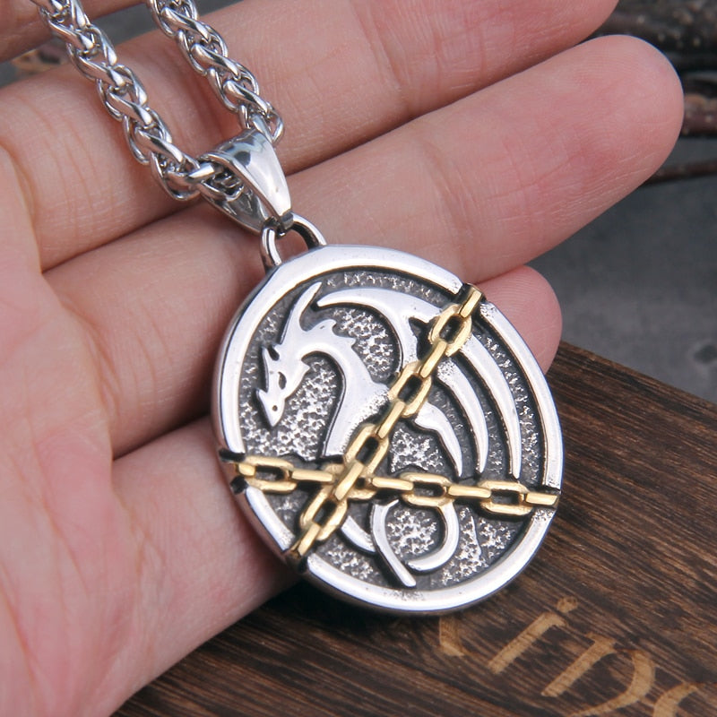 CHAINED DRAGON Fáfnir PENDANT- STAINLESS STEEL - Forged in Valhalla