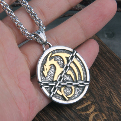 CHAINED DRAGON Fáfnir PENDANT- STAINLESS STEEL - Forged in Valhalla