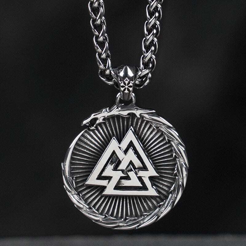 VALKNUT/ VEGVISIR SERPENT PENDANT- STAINLESS STEEL - Forged in Valhalla