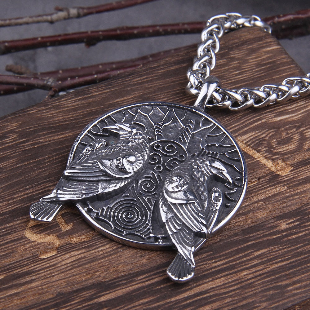 HUGINN & MUNINN ON YGGDRASIL PENDANT- STAINLESS STEEL - Forged in Valhalla