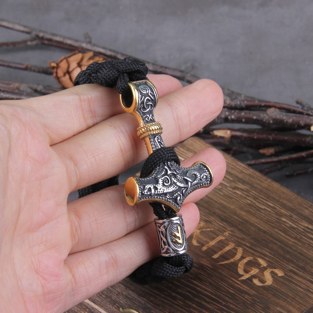 THOR'S HAMMER CELTIC CLOTH BRACELET - STAINLESS STEEL