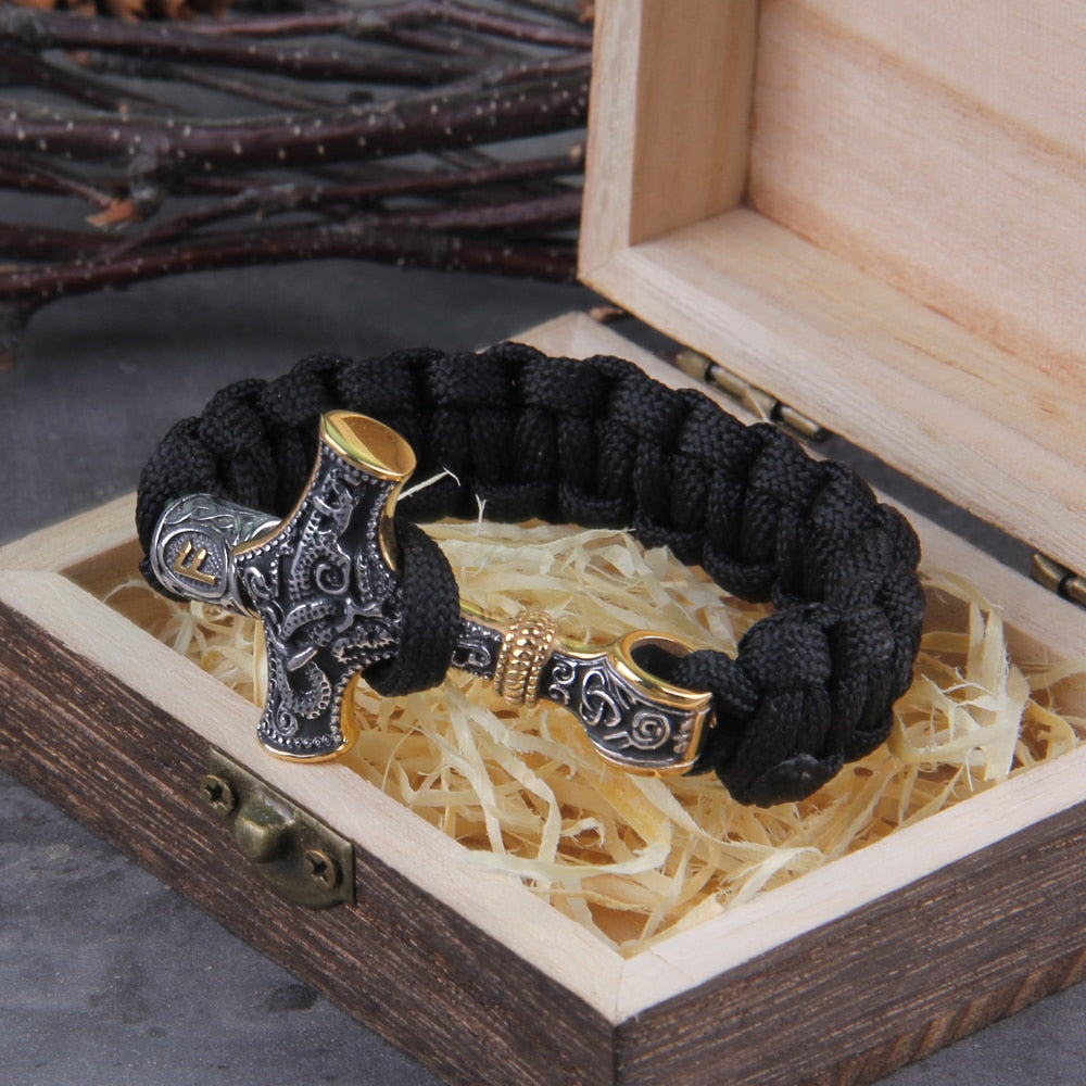 THOR'S HAMMER CELTIC CLOTH BRACELET - STAINLESS STEEL