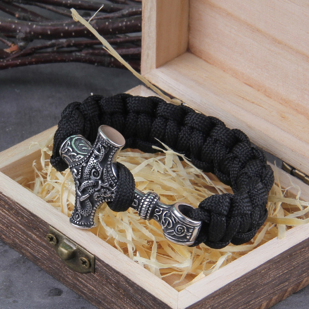 THOR'S HAMMER CELTIC CLOTH BRACELET - STAINLESS STEEL