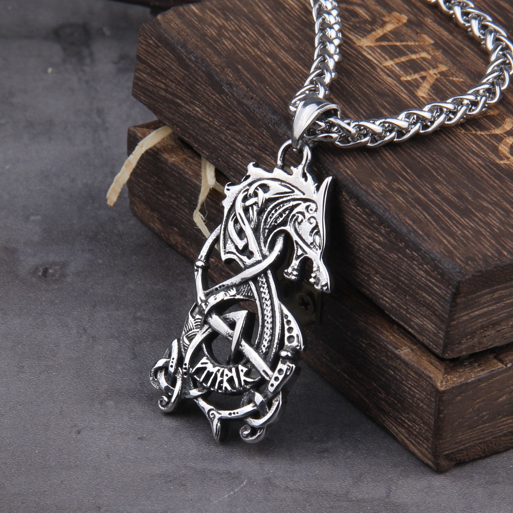 RUNIC JORMUNGANDR THE MIDGARD SERPENT PENDANT- STAINLESS STEEL - Forged in Valhalla