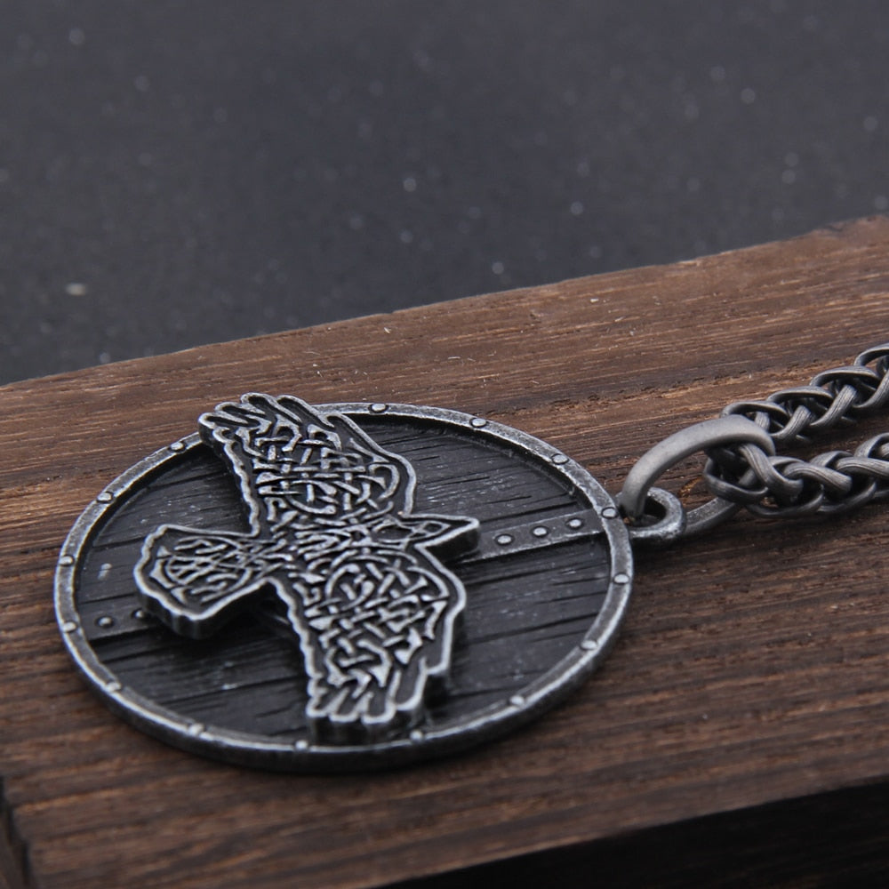 SHIELDED RAVEN OF ODIN PENDANT- STAINLESS STEEL - Forged in Valhalla