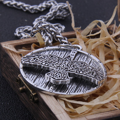 SHIELDED RAVEN OF ODIN PENDANT- STAINLESS STEEL - Forged in Valhalla