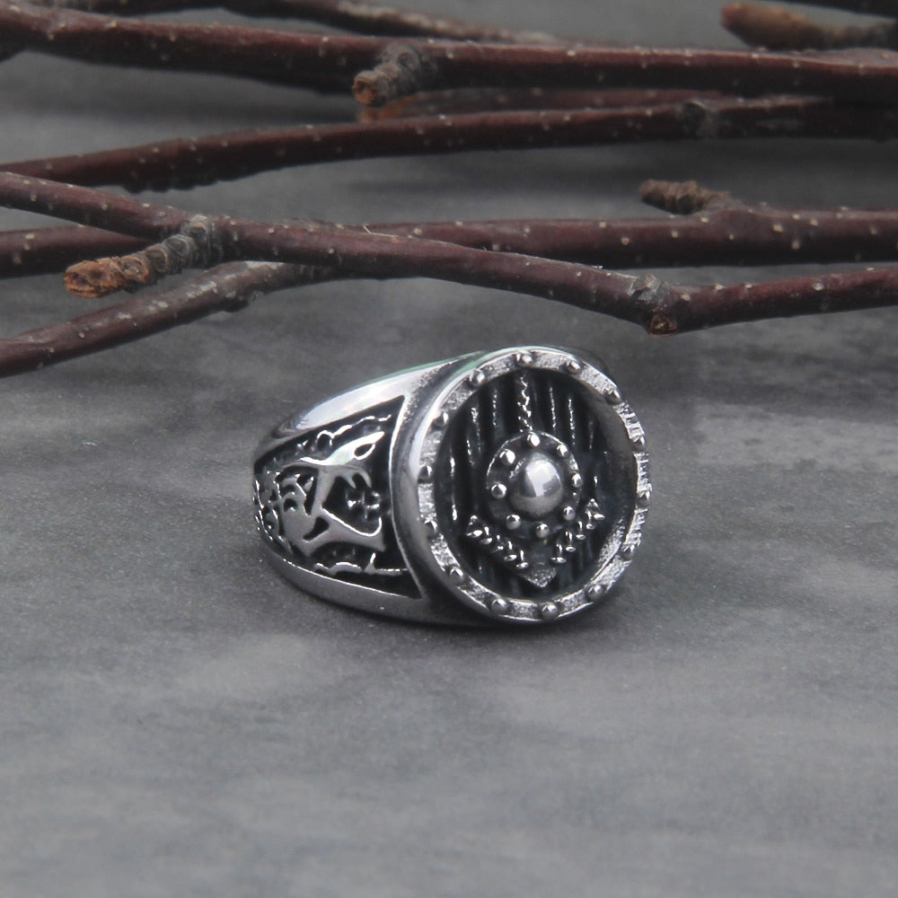 WOLF SHIELD RING- STAINLESS STEEL