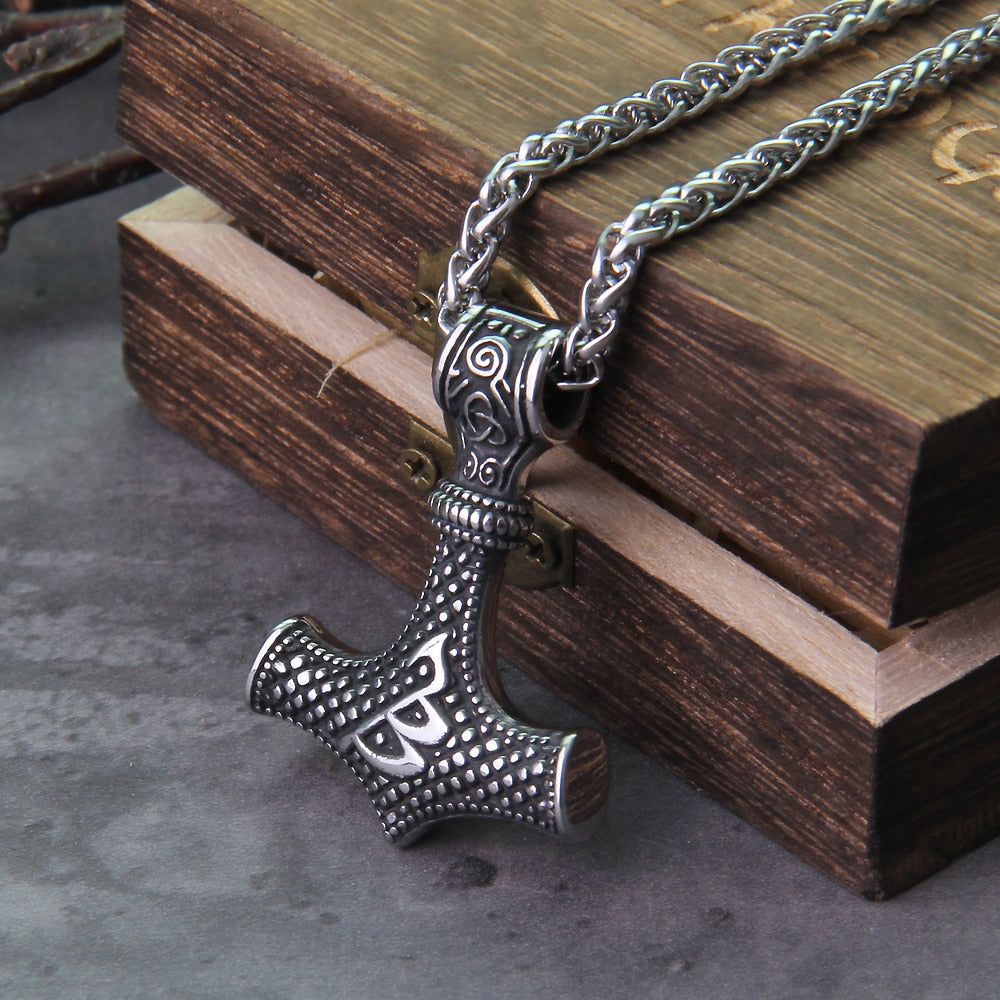 BEADED THORS HAMMER - STAINLESS STEEL