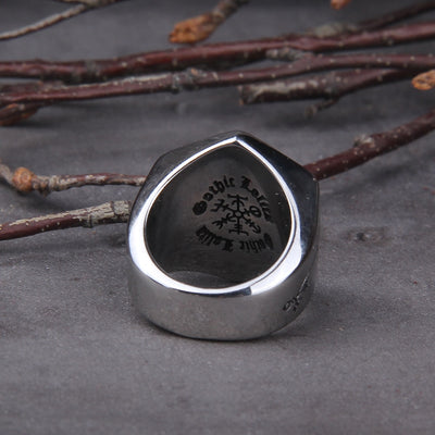 VEGVISIR RING WITH NORDIC SYMBOLS - STAINLESS STEEL