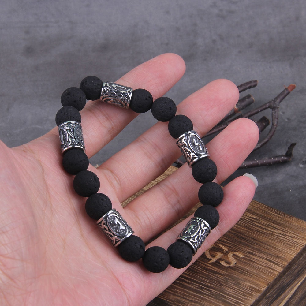 RUNIC LAVA BEADS- STAINLESS STEEL