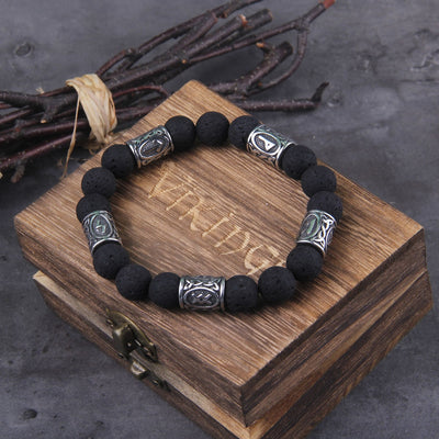 RUNIC LAVA BEADS- STAINLESS STEEL
